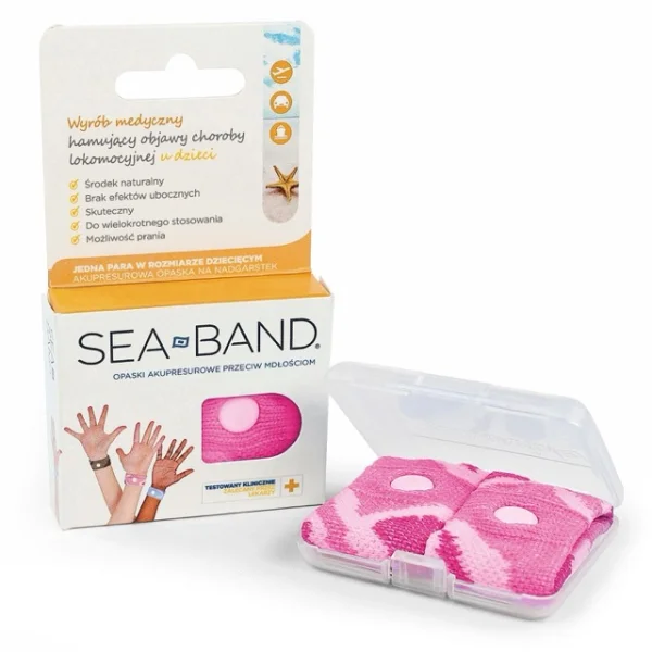 Sea-Band, opaski akupresurowe przeciw mdłościom dla dzieci, różowe, 2 sztuki