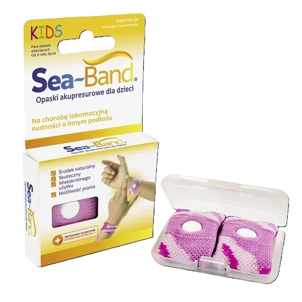 Sea-Band, opaska akupresurowa przeciw mdłościom dla dzieci, różowa, 2 sztuki