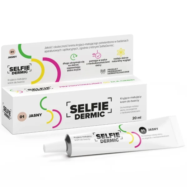 SelfieDermic, krem kryjąco-matujący do twarzy, kolor jasny 01, 20 ml