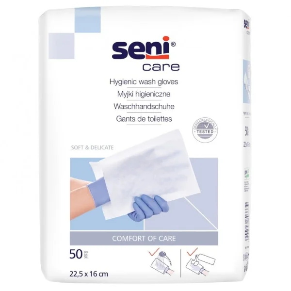 Seni Care, myjki higieniczne, niepodfoliowane, 22,5 x 16 cm, 50 sztuk