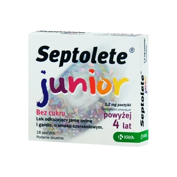 Septolete Junior 1,2 mg, dla dzieci powyżej 4 lat, smak czereśniowy, 18 pastylek do ssania