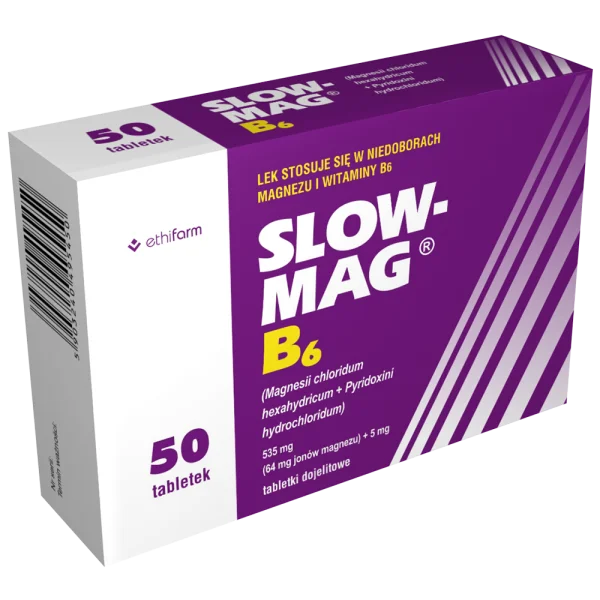Slow-Mag B6, 64 mg + 5 mg, 50 tabletek dojelitowych