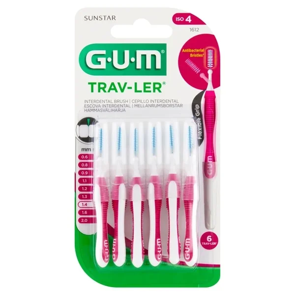 Sunstar Gum Trav-Ler, różowe szczoteczki międzyzębowe 1,4 mm, 6 sztuk