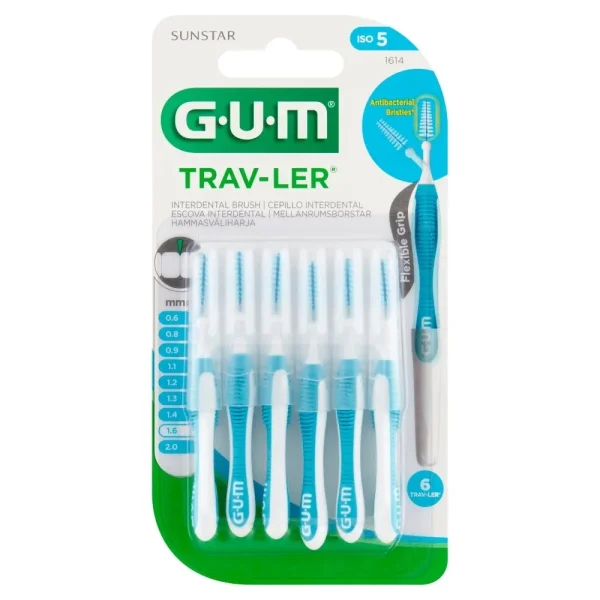  Sunstar Gum Trav-Ler, niebieskie szczoteczki międzyzębowe 1,6 mm, 6 sztuk