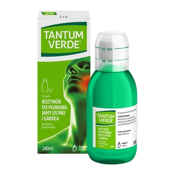 Tantum Verde 1,5 mg/ml, roztwór do płukania jamy ustnej i gardła, 240 ml