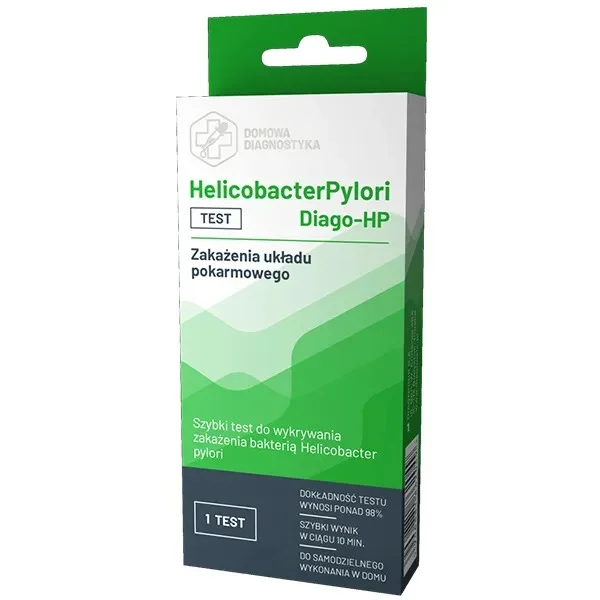Diago-HP HelicobacterPylori Test, szybki test do wykrywania zakażenia bakterią H. pylori, 1 sztuka