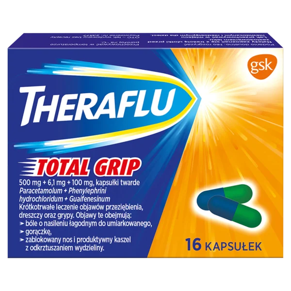 Theraflu Total Grip 500 mg + 6,1 mg + 100 mg, 16 kapsułek