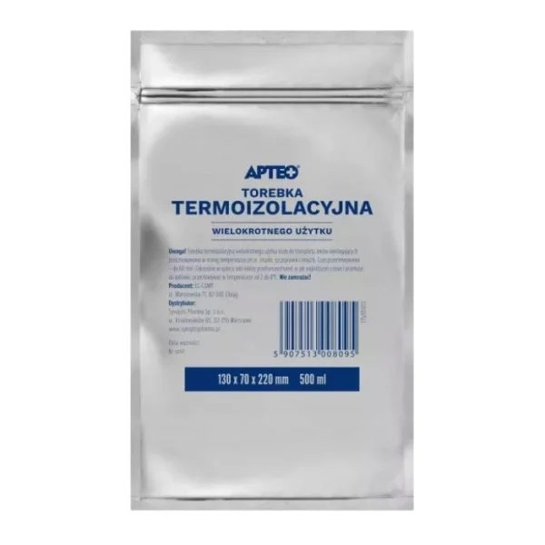 Torebka termoizolacyjna wielokrotnego użytku APTEO CARE, transport leków wymagających przechowywania w niskiej temperaturze, 130 x 70 x 220 mm, 1 sztuka