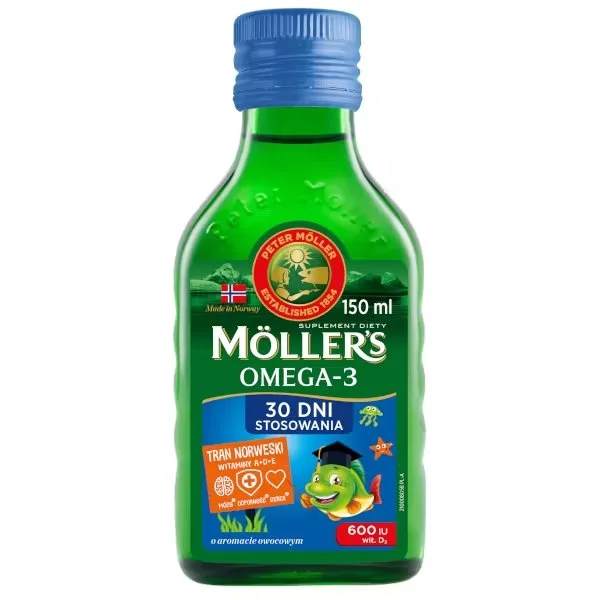 Möller’s Tran Norweski o aromacie owocowym, 150 ml