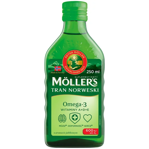 Moller's Tran Norweski, powyżej 3 lat, aromat jabłkowy, 250 ml