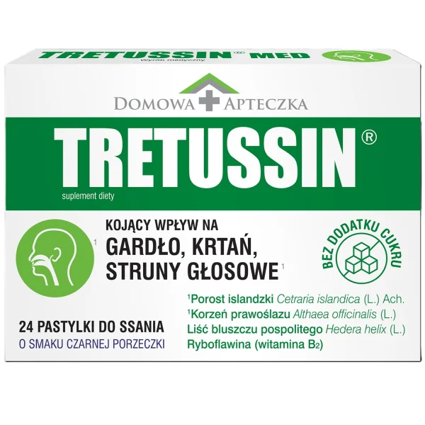 Tretussin, smak czarnej porzeczki, 24 pastylki do ssania