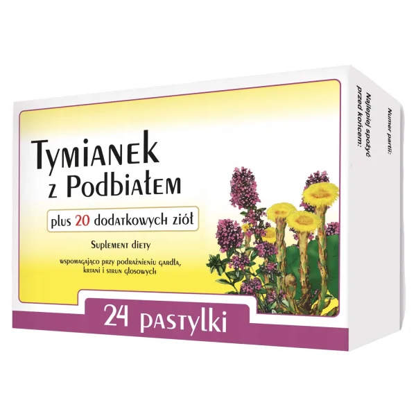 Tymianek z podbiałem + 20 ziół, 24 pastylki do ssania