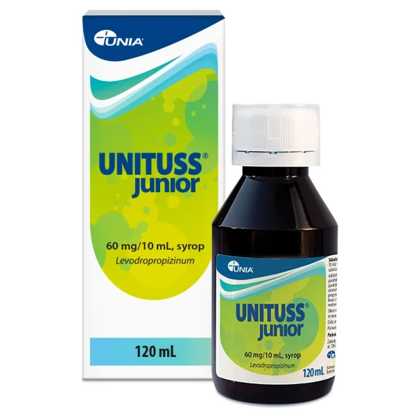Unituss Junior syrop na suchy kaszel dla dzieci od 2. roku życia, 60 mg/10 ml, 120 ml 