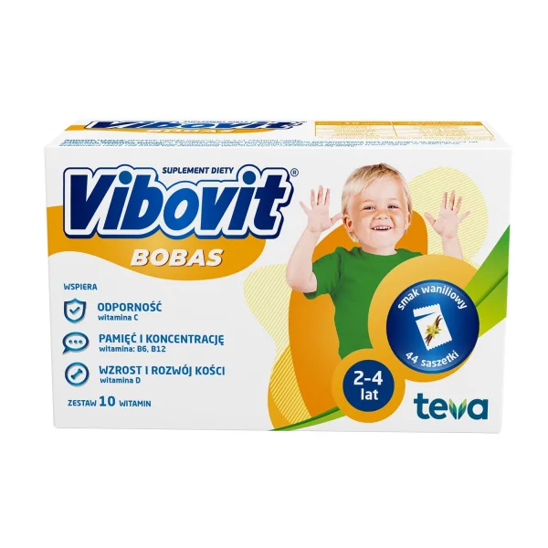 Vibovit Bobas, dla dzieci w wieku od 2 do 4 lat, smak waniliowy, 44 saszetki
