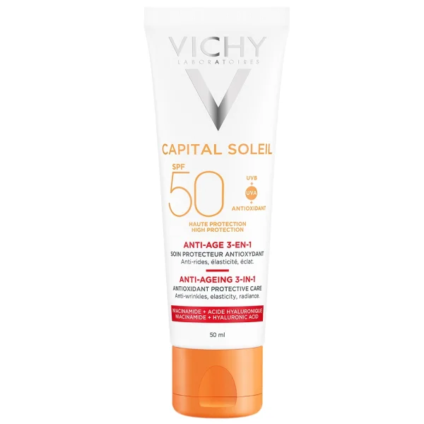 Vichy Capital Soleil, krem przeciwstarzeniowy do twarzy 3w1, SPF 50, 50 ml