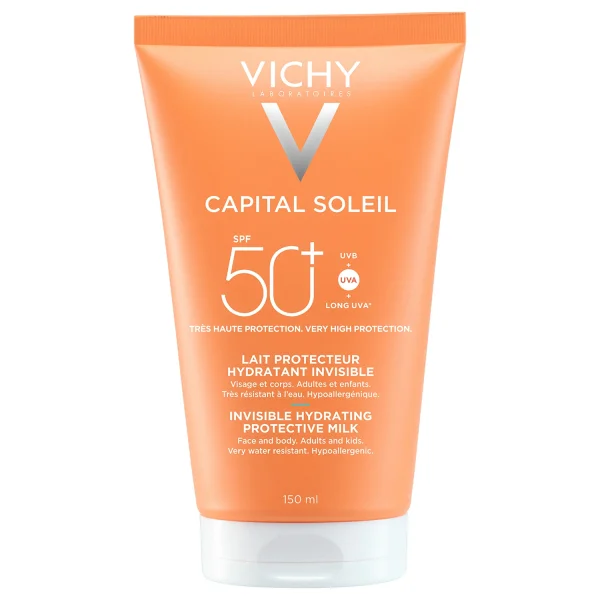 Vichy Capital Soleil, nawilżające mleczko ochronne do twarzy i ciała, SPF 50+, 150 ml