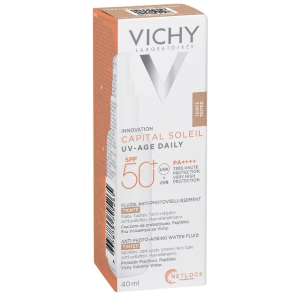 Vichy Capital Soleil UV-Age Daily, koloryzujący fluid przeciw fotostarzeniu skóry, SPF 50+, 40 ml