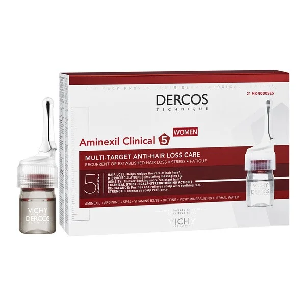 Vichy Dercos Aminexil Clinical 5, kuracja przeciw wypadaniu włosów dla kobiet, 6 ml x 21 ampułek