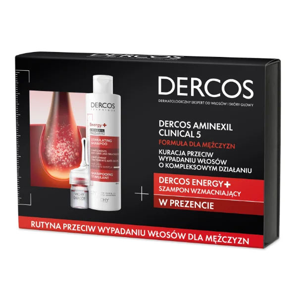 Zestaw Vichy Dercos Aminexil Clinical 5, kuracja przeciw wypadaniu włosów dla mężczyzn, 6 ml x 21 ampułek + wzmacniający szampon do włosów, 200 ml