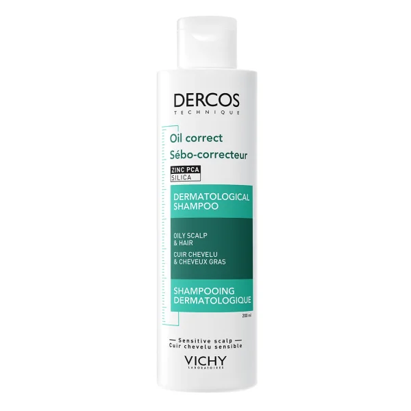 Vichy Dercos Oil Correct, szampon normalizujący, włosy przetłuszczające się, 200 ml