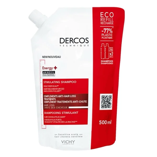 Vichy Dercos Energy+, szampon stymulujący, zapas, 500 ml