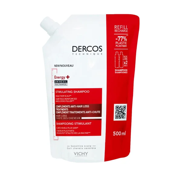 Vichy Dercos Energy+, szampon stymulujący, zapas, 500 ml