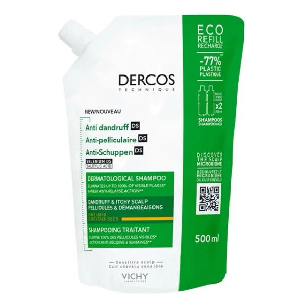 Vichy Dercos Anti Dandruff DS, szampon przeciwłupieżowy, włosy suche, zapas, 500 ml