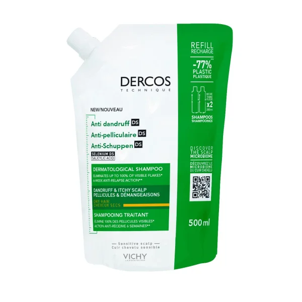 Vichy Dercos Anti Dandruff DS, szampon przeciwłupieżowy, włosy suche, zapas, 500 ml
