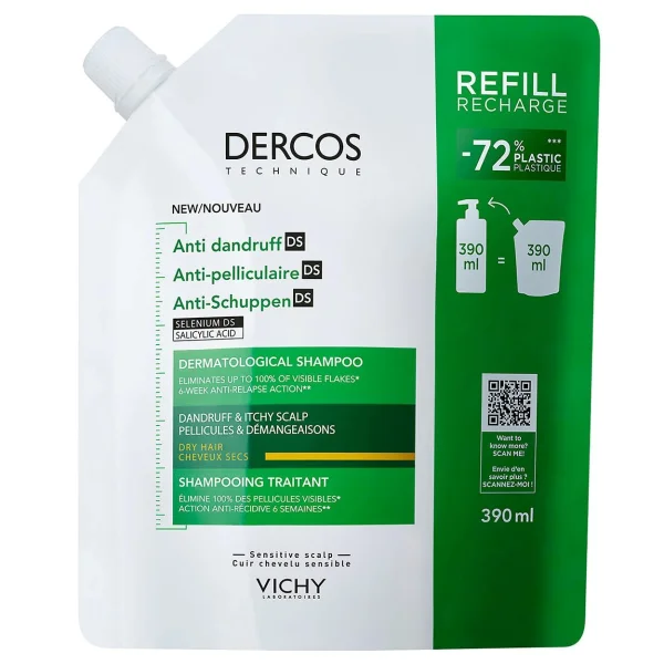 Vichy Dercos Anti Dandruff DS, szampon przeciwłupieżowy, włosy suche, zapas, 390 ml