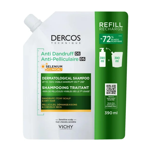 Vichy Dercos Anti Dandruff DS, szampon przeciwłupieżowy, włosy suche, zapas, 390 ml