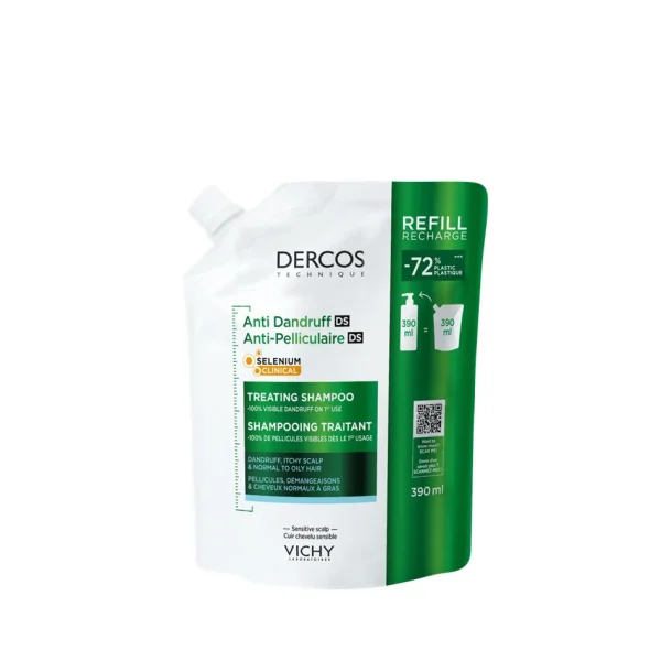 Vichy Dercos Anti Dandruff DS, szampon przeciwłupieżowy, włosy normalne i przetłuszczające się, zapas, 390 ml