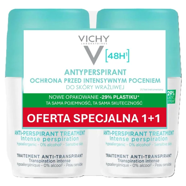 Vichy, antyperspirant roll-on, kuracja przeciw nadmiernemu poceniu, 48 h, 2 x 50 ml