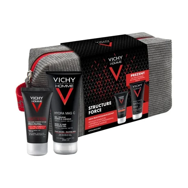 Zestaw Vichy Homme Structure Force, krem do twarzy dla mężczyzn, 50 ml + Hydra Mag C, żel pod prysznic, 200 ml