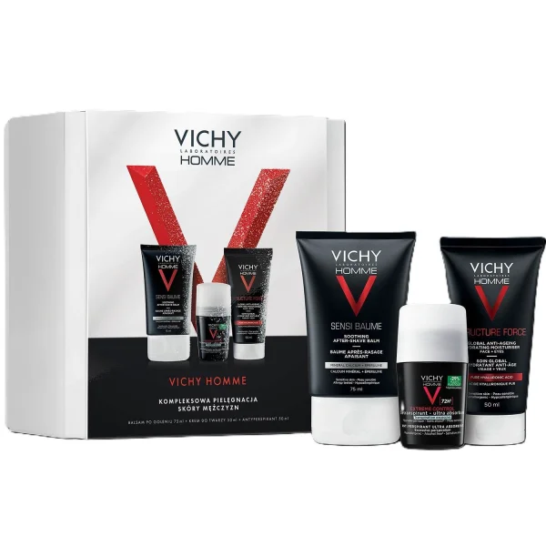 Zestaw Vichy Homme, balsam po goleniu, 75 ml + krem do twarzy 50 ml + antyperspirant, 50 ml