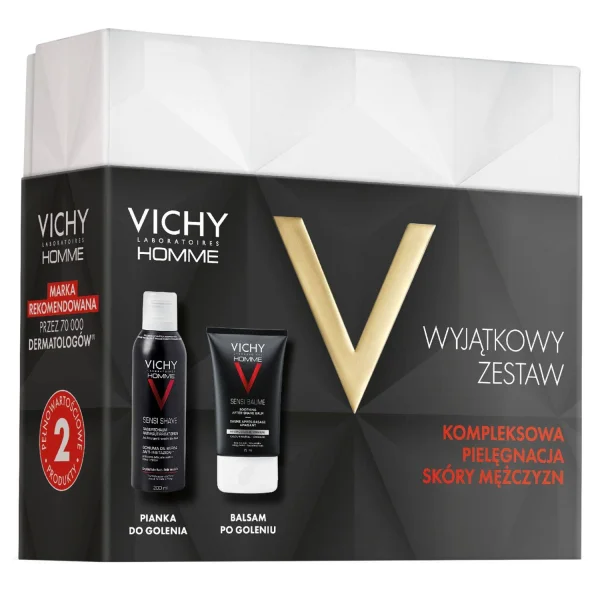 Zestaw Vichy Homme Sensi Shave, łagodna pianka do golenia przeciw podrażnieniom, 200 ml + kojący balsam po goleniu do skóry wrażliwej, 50 ml