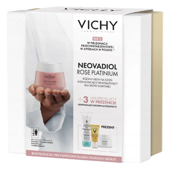 Zestaw Vichy Neovadiol Rose Platinium, krem na dzień, 50 ml preparat do demakijażu twarzy i oczu 3w1, 100 ml krem na noc, 15 ml serum do twarzy, 5 ml