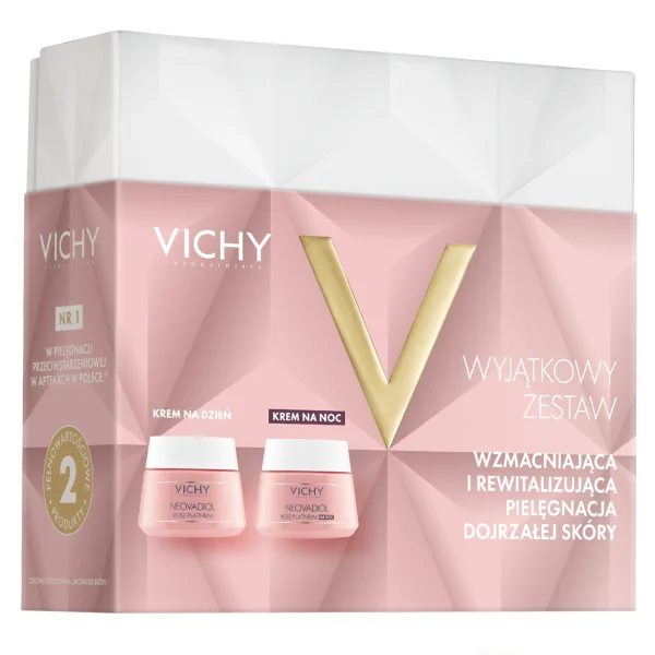 Zestaw Vichy Neovadiol Rose Platinium, różany krem do twarzy wzmacniająco-rewitalizujący, 50 ml + różany krem do twarzy na noc, 50 ml