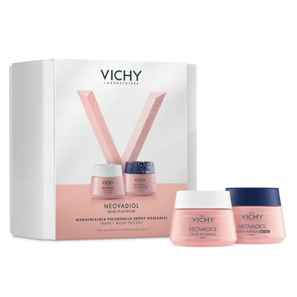 Zestaw Vichy Neovadiol Rose Platinium, różany krem do twarzy wzmacniająco-rewitalizujący, 50 ml + różany krem do twarzy na noc, 50 ml