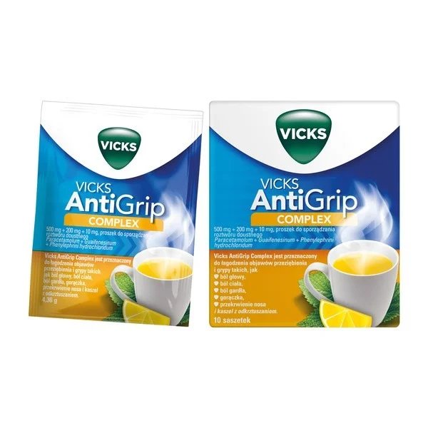 Vicks AntiGrip Complex 500 mg + 200 mg + 10 mg, proszek do sporządzania roztworu doustnego, 10 saszetek