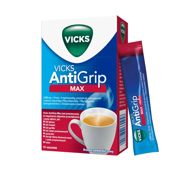 Vicks AntiGrip Max 1000 mg + 16 mg + 4 mg, granulat do sporządzania roztworu doustnego, 10 saszetek