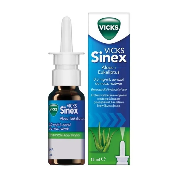Vicks Sinex Aloes i Eukaliptus 0,5 mg/ml, aerozol do nosa, roztwór, 15 ml