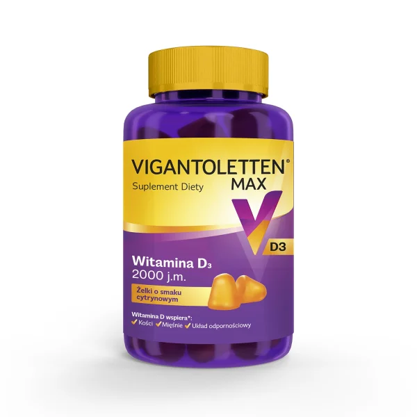 Vigantoletten Max, witamina D3 2000 j.m., żelki o smaku cytrynowym, 60 sztuk