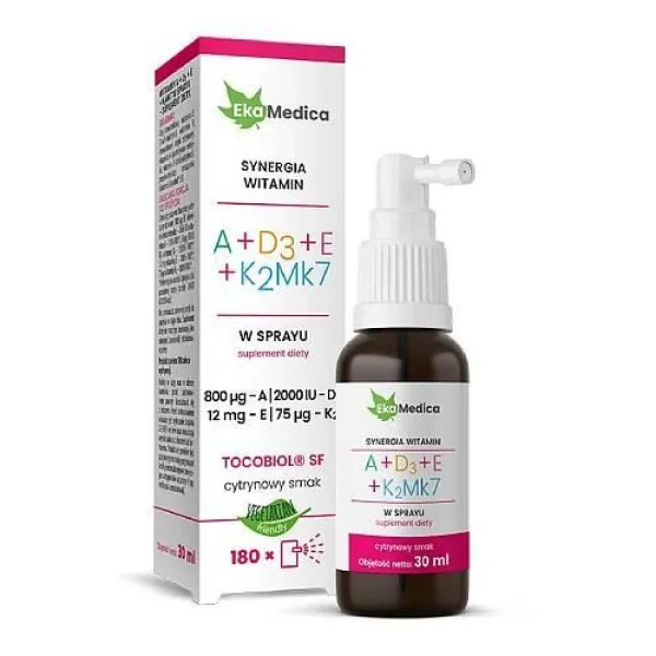 EkaMedica Synergia witamin A + D3 + E + K2MK7, spray, 30 ml