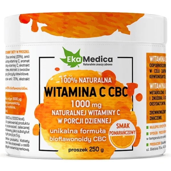 EkaMedica Witamina C CBC 1000 mg, smak pomarańczowy, 250 g