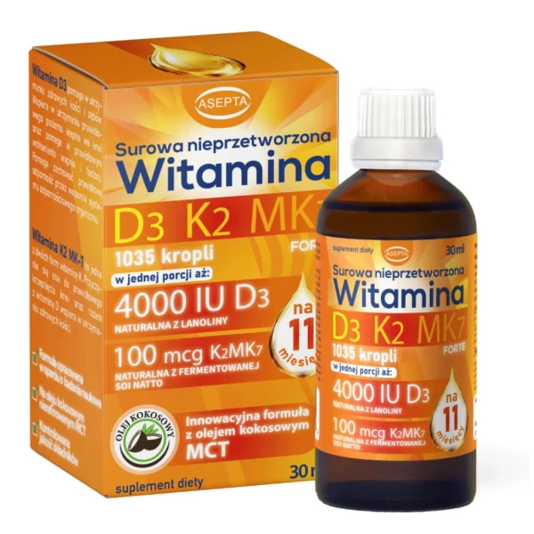 Witamina D3 K2 MK7 forte z olejem kokosowym MCT, 30 ml