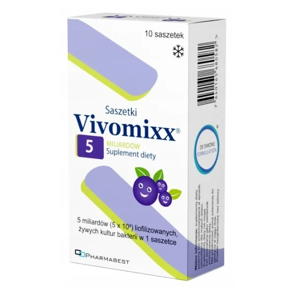 Vivomixx Saszetki 5 miliardów, proszek do sporządzania zawiesiny doustnej, smak borówkowy, 10 saszetek