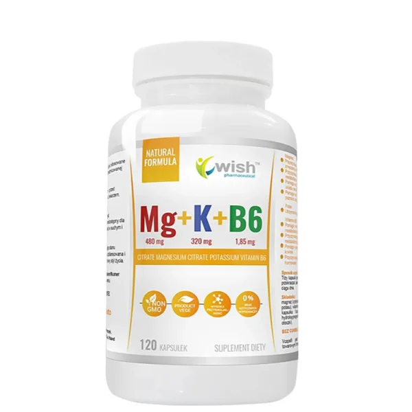 Wish Mg + K + B6, magnez, potas, witamina B6, 120 kapsułek