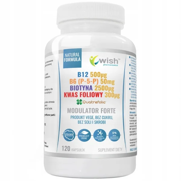 Wish B12 + B6 (P-5-P) + Biotyna + Kwas Foliowy Modulator Forte, 120 kapsułek