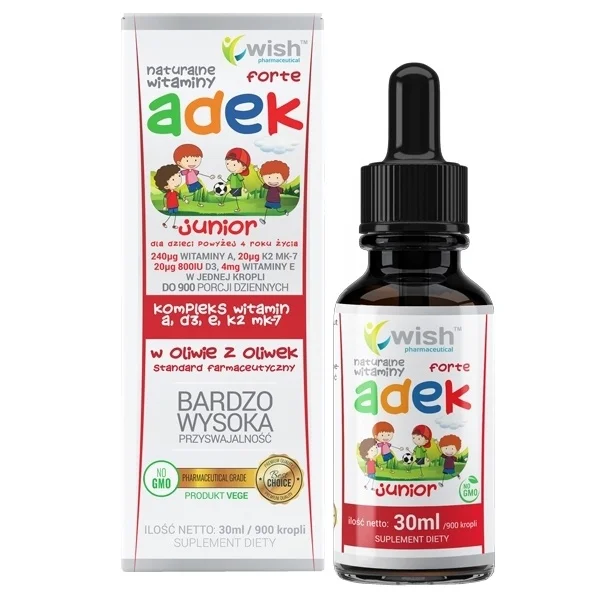 Wish Naturalne witaminy ADEK Junior Forte, krople dla dzieci, od 11 lat, 30 ml