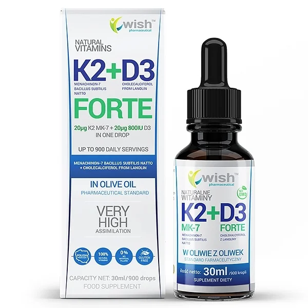 Wish Naturalne Witaminy K2 MK7 + D3 Forte, krople, 30 ml